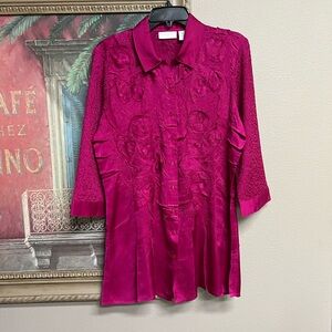 🩷 Chico’s Crinkle Crush Roxie Magenta Women's Tunic Chico’s Size 1 (M-8)